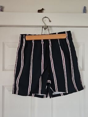 Counter Culture Men's Navy Vertical Stripe Athletic Drawstring Swim Trunks S